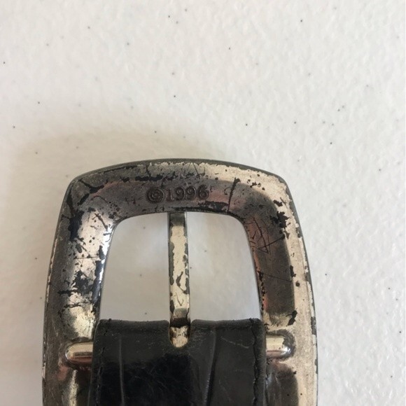 Vintage Brighton Two Tone Black Brown Leather Croc Embossed Belt Women Small - Picture 12 of 12